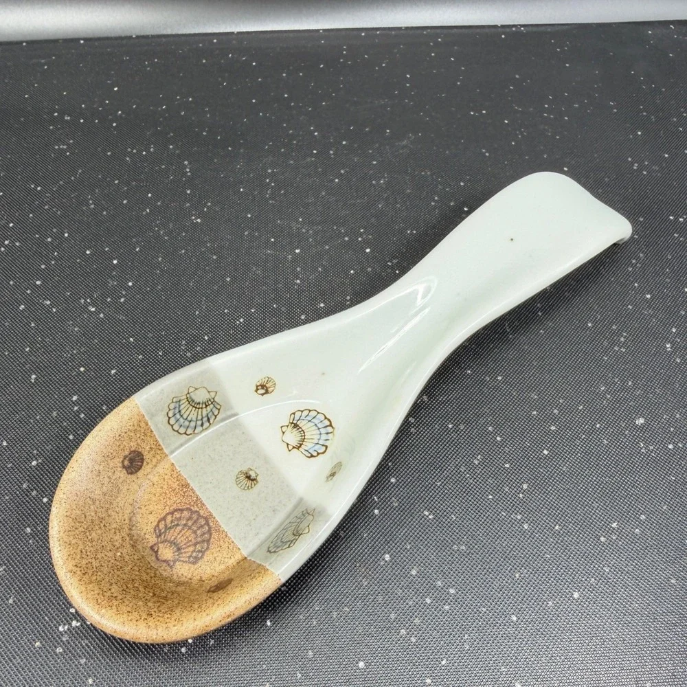 Otagiri Japan Ceramic Spoon Rest Seashell Beach‎ Nautical Sand White 9 Inch